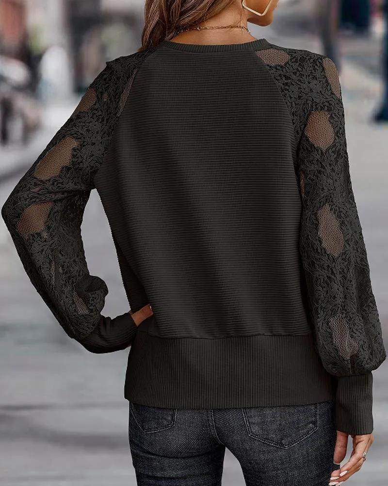 Contrast Lace Long Sleeve Top