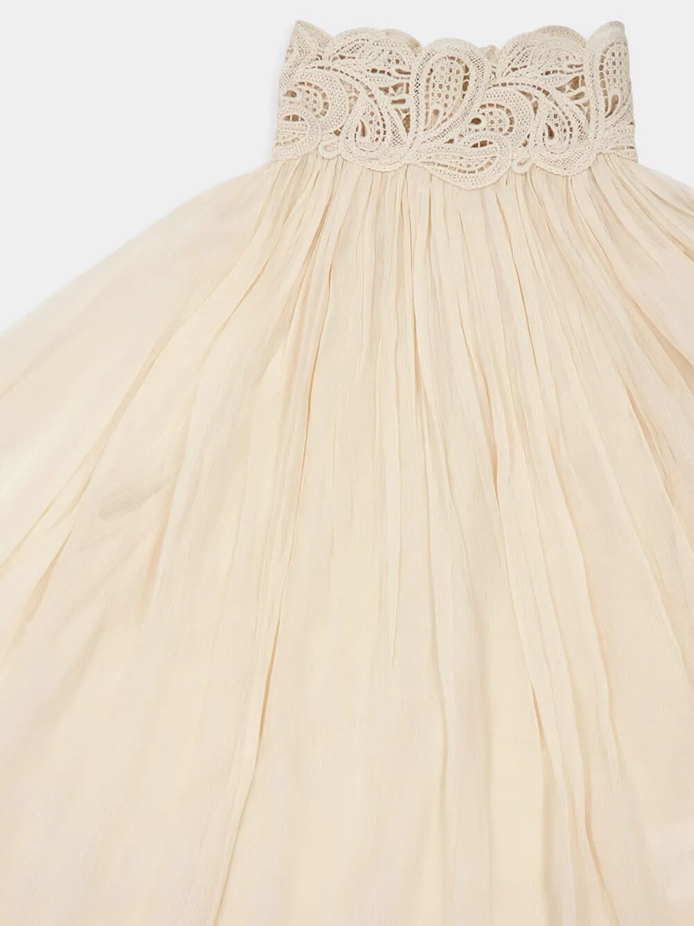 Cream Illustration Lace Edge Blouse
