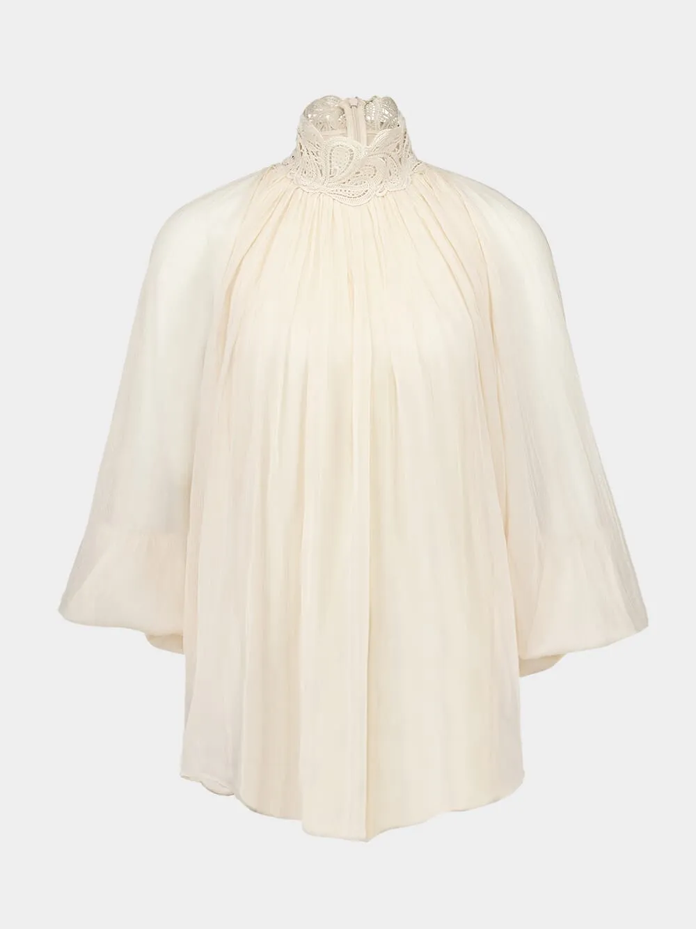 Cream Illustration Lace Edge Blouse