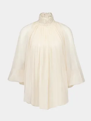 Cream Illustration Lace Edge Blouse