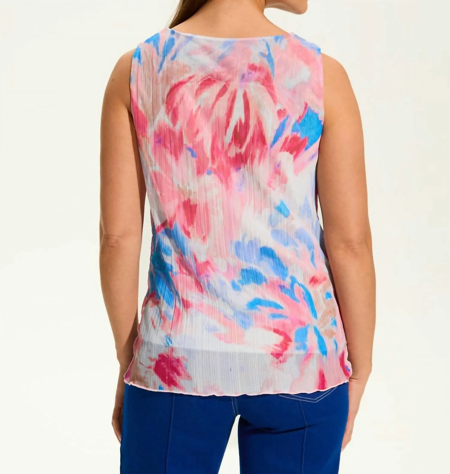 Crinkle Pleated Mesh Top In Patrizia