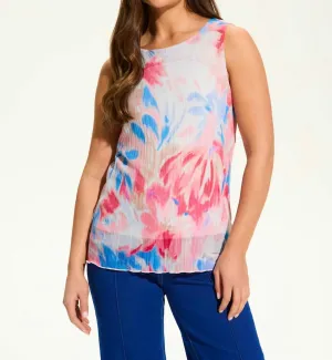 Crinkle Pleated Mesh Top In Patrizia
