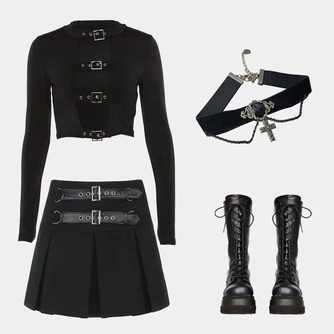 Dark Babes High-waisted Leather Pleated Skirt