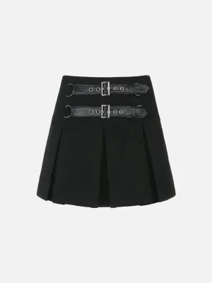 Dark Babes High-waisted Leather Pleated Skirt