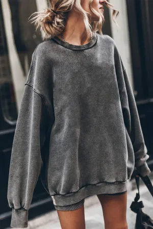 Dark Grey Mineral Wash Drop Shoulder Oversized Sweatshirt