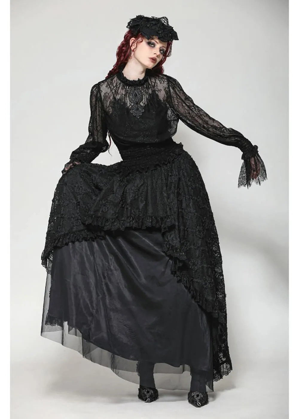 Dark In Love Victorian Lace Top Zwart