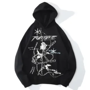 Dark Rose Chain Print Oversized Hoodie