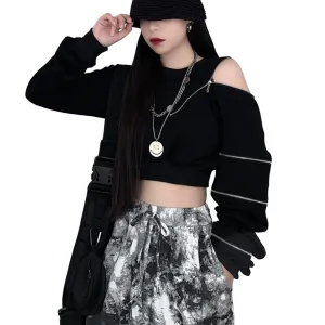 Dark Zipper Strapless Cropped Sweatshirt