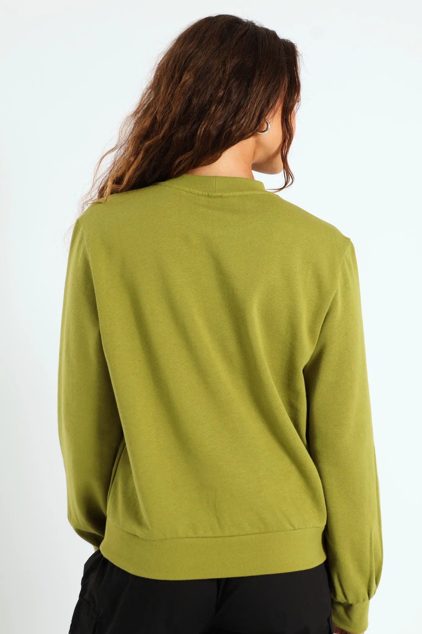 Digital Floral Emboidered Pullover - Avocado
