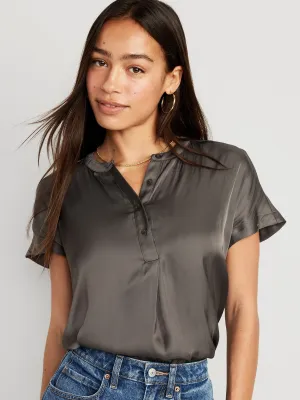 Dolman Sleeve Satin Popover Shirt for Women
