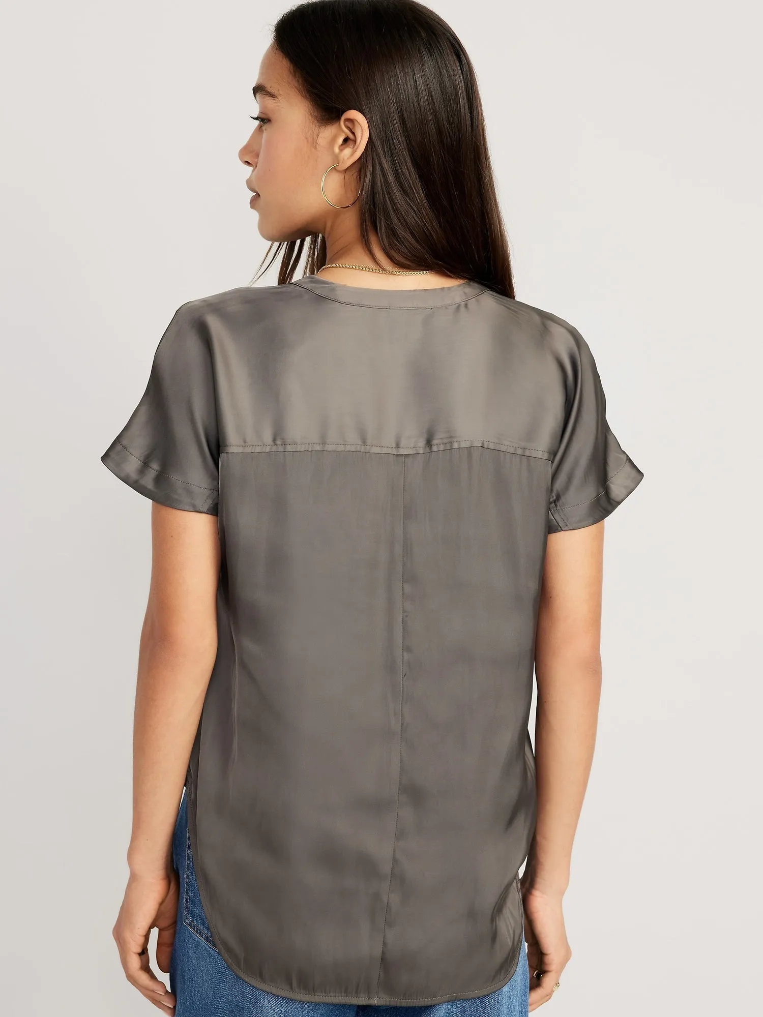 Dolman Sleeve Satin Popover Shirt for Women