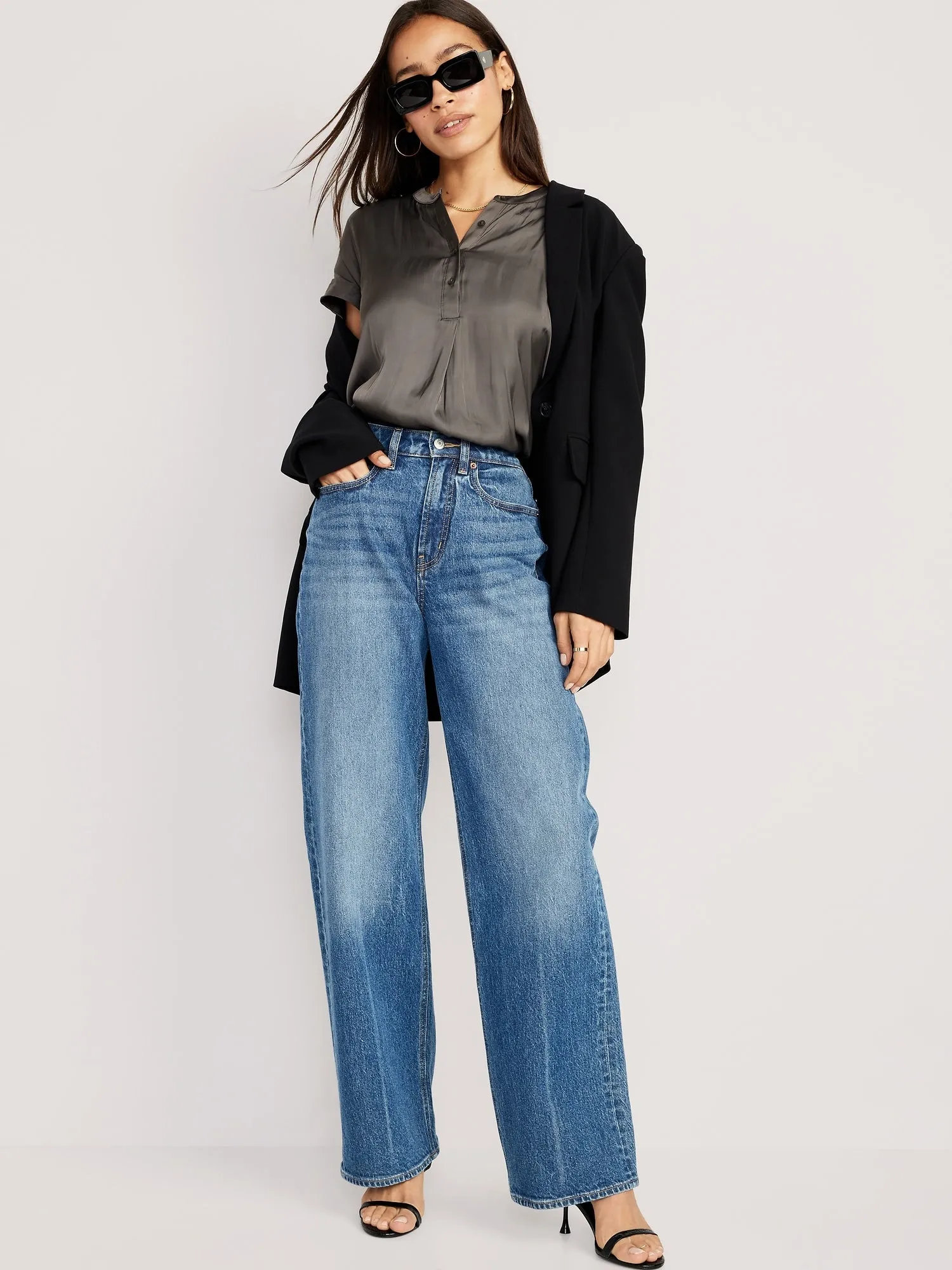 Dolman Sleeve Satin Popover Shirt for Women