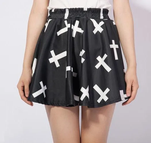 East Knitting women high waist pleated skirts fashion Black candy color skirt