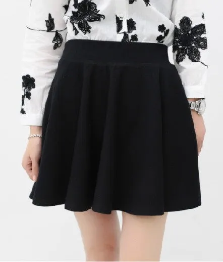 East Knitting women high waist pleated skirts fashion Black candy color skirt