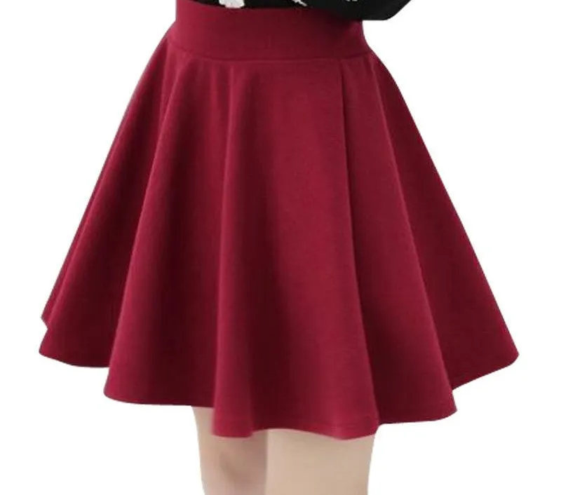 East Knitting women high waist pleated skirts fashion Black candy color skirt