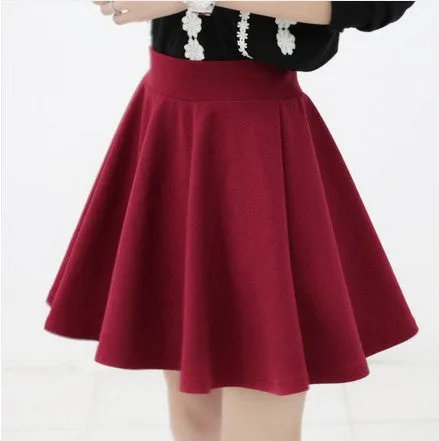 East Knitting women high waist pleated skirts fashion Black candy color skirt