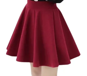 East Knitting women high waist pleated skirts fashion Black candy color skirt