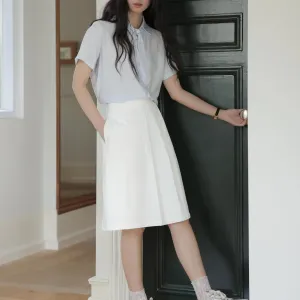 Elegant French Style Solid Blouse with Spread Neckline