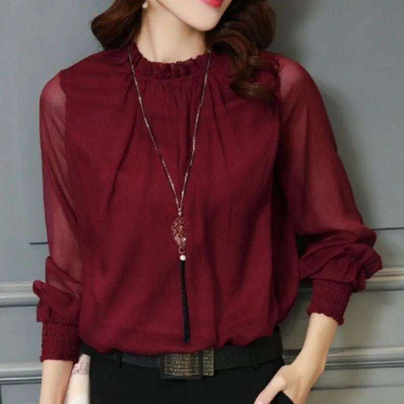 Elegant O Neck Plus Size Chiffon  Blouses