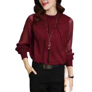 Elegant O Neck Plus Size Chiffon  Blouses