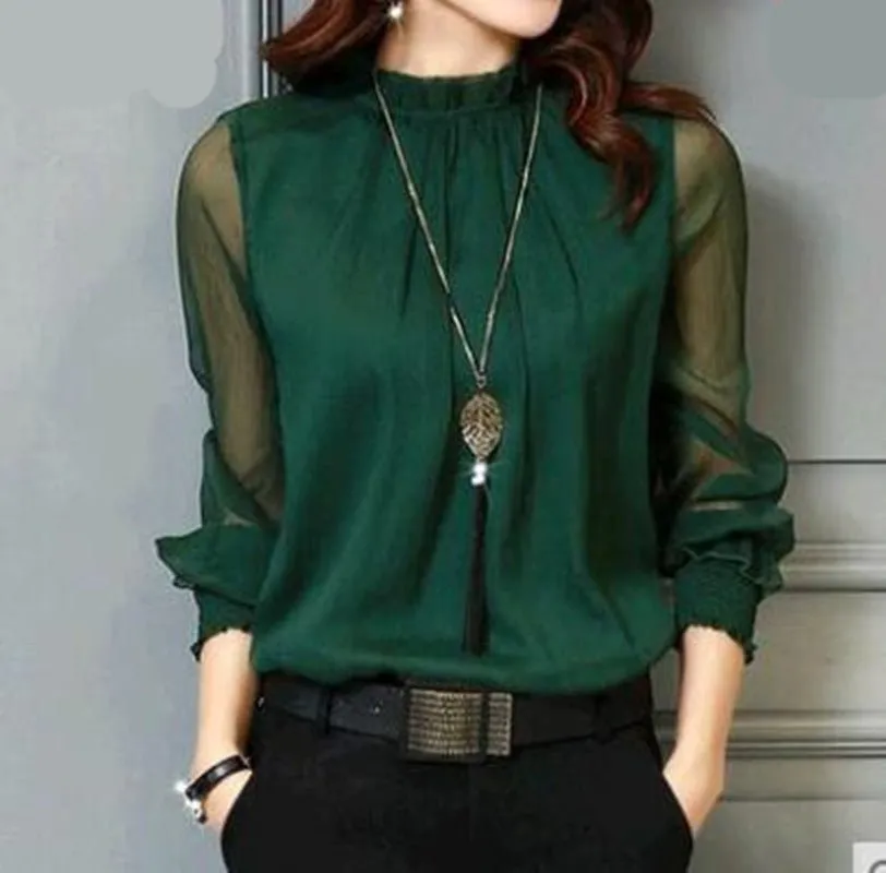 Elegant O Neck Plus Size Chiffon  Blouses