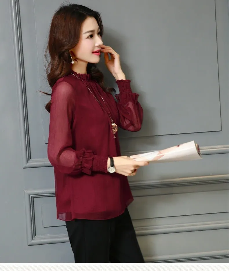 Elegant O Neck Plus Size Chiffon  Blouses