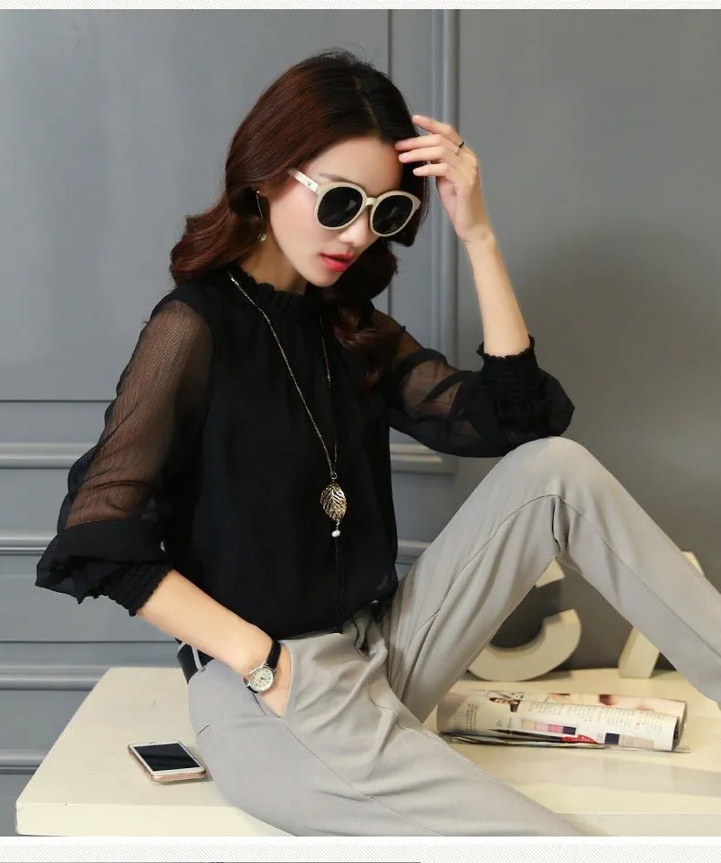 Elegant O Neck Plus Size Chiffon  Blouses
