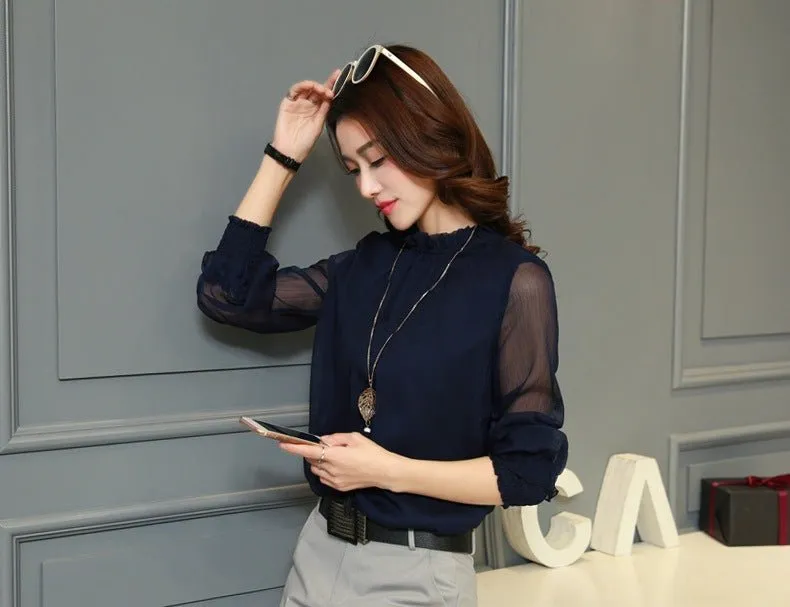 Elegant O Neck Plus Size Chiffon  Blouses