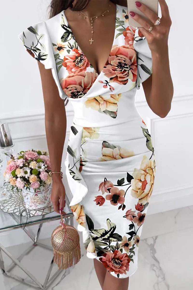 Elegant Solid Flounce Fold V Neck Wrapped Skirt Dresses(10 Colors)
