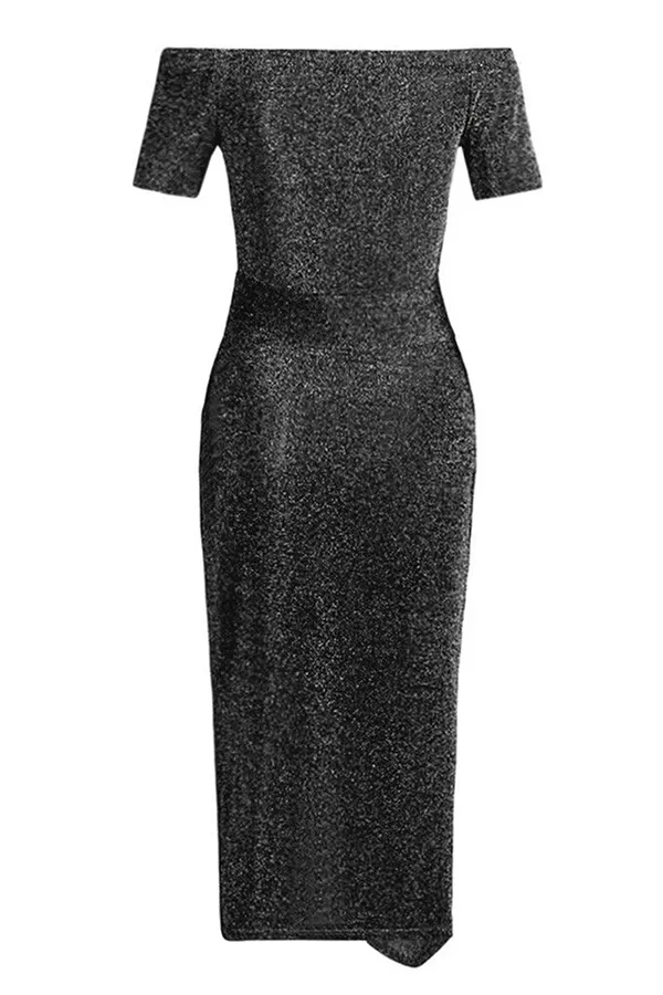 Elegant Solid Slit Sequined Off the Shoulder Wrapped Skirt Dresses(3 Colors)