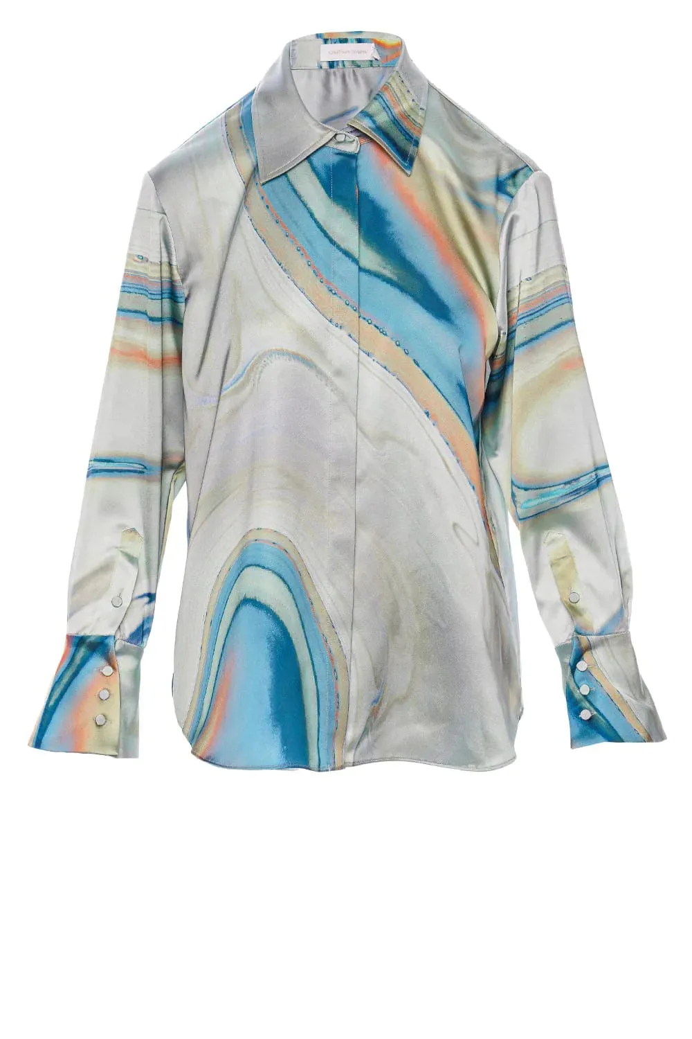 Elika Satin Top - Laguna Marble Print