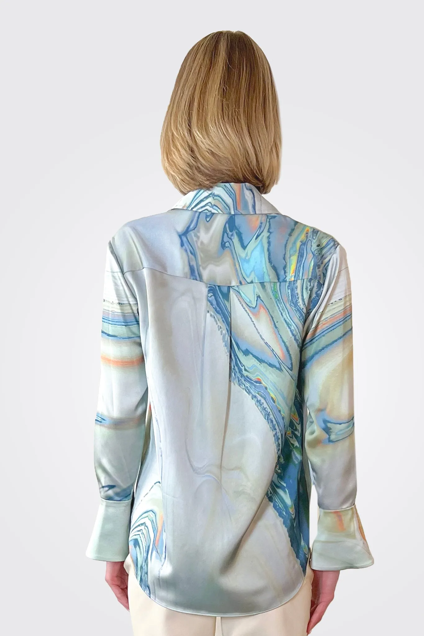 Elika Satin Top - Laguna Marble Print