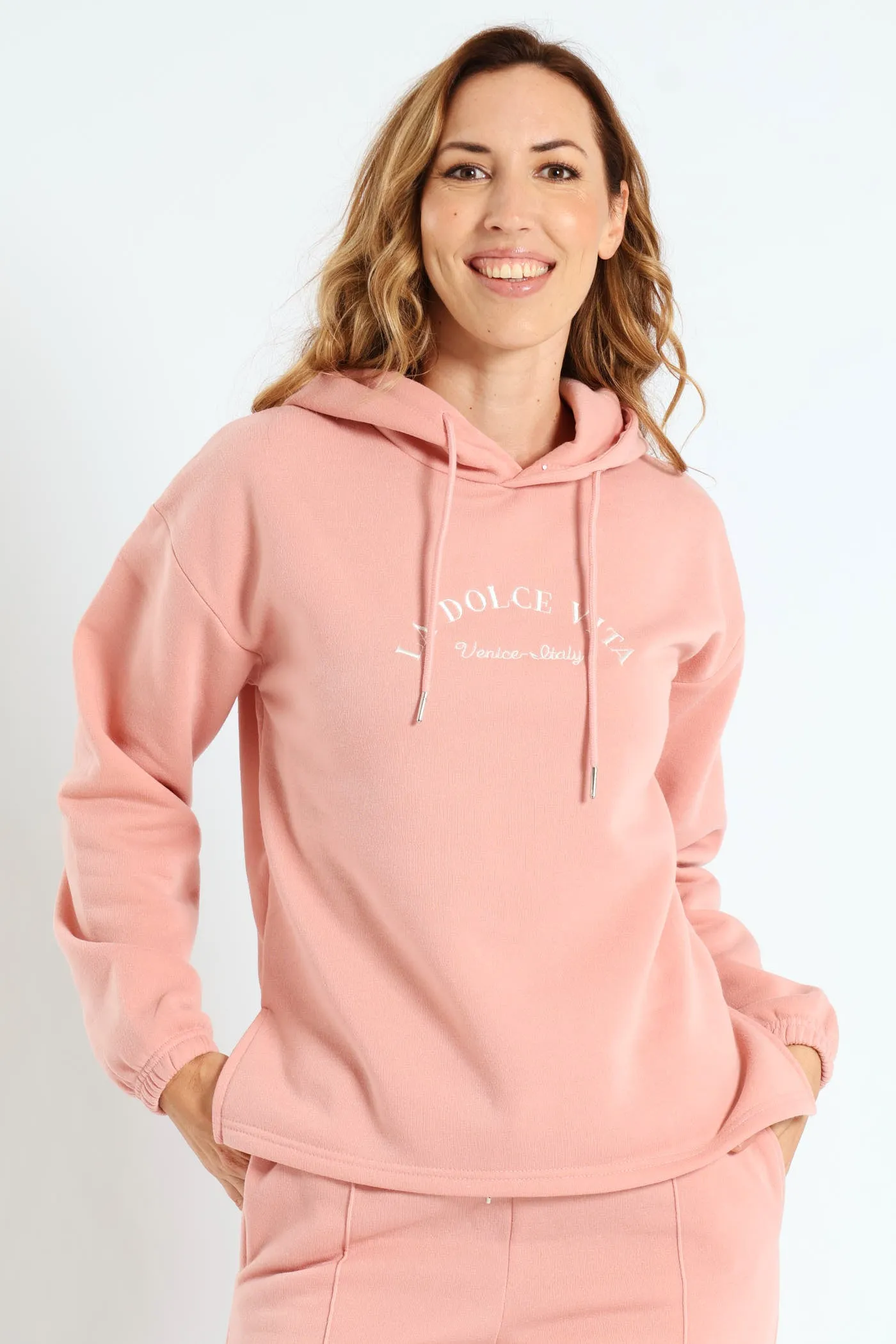 Embroidered Hoody Pullover - Blush
