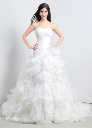 Fabulous Organza Sweetheart Neckline A-Line Wedding Dresses With Cascading Ruffles