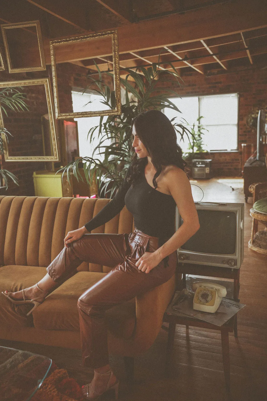 Faux Leather Jogger (BROWN)