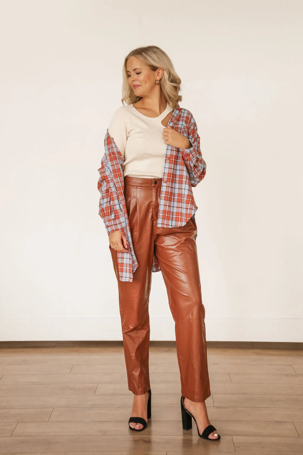 Faux Leather Jogger (BROWN)