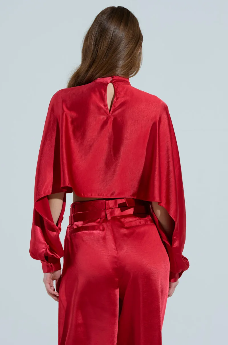 FEELIN' THE LOVE SATIN MOCK NECK BLOUSE IN RED