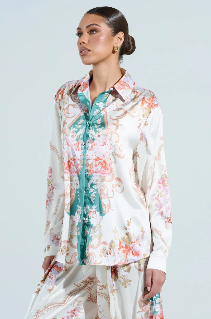 FLORAL GARDEN OVERSIZED SATIN BLOUSE