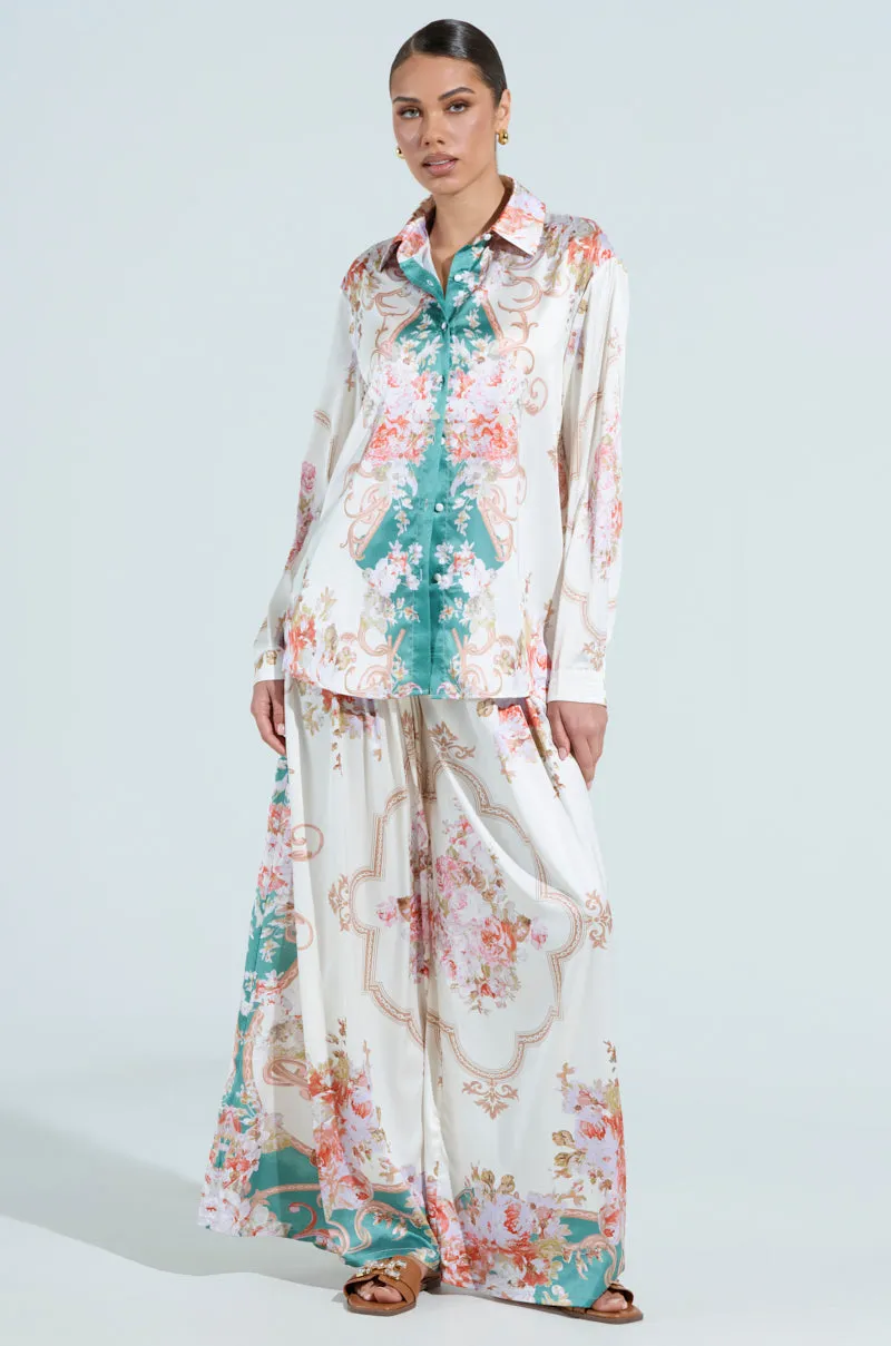 FLORAL GARDEN OVERSIZED SATIN BLOUSE