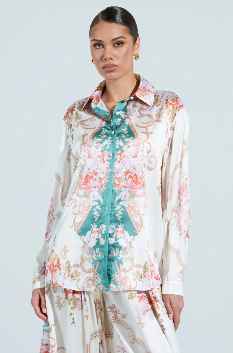 FLORAL GARDEN OVERSIZED SATIN BLOUSE