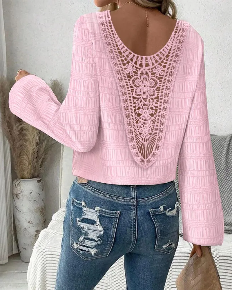 Floral Pattern Contrast Lace Tied Detail Top