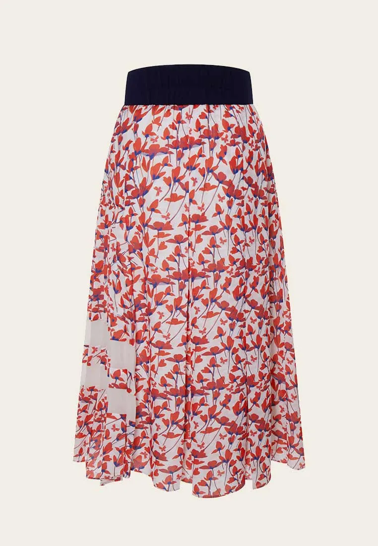 Floral Pattern Pleated Skirt