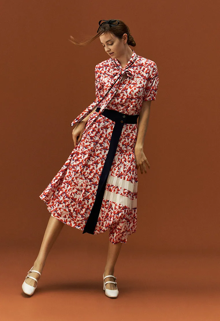 Floral Pattern Pleated Skirt