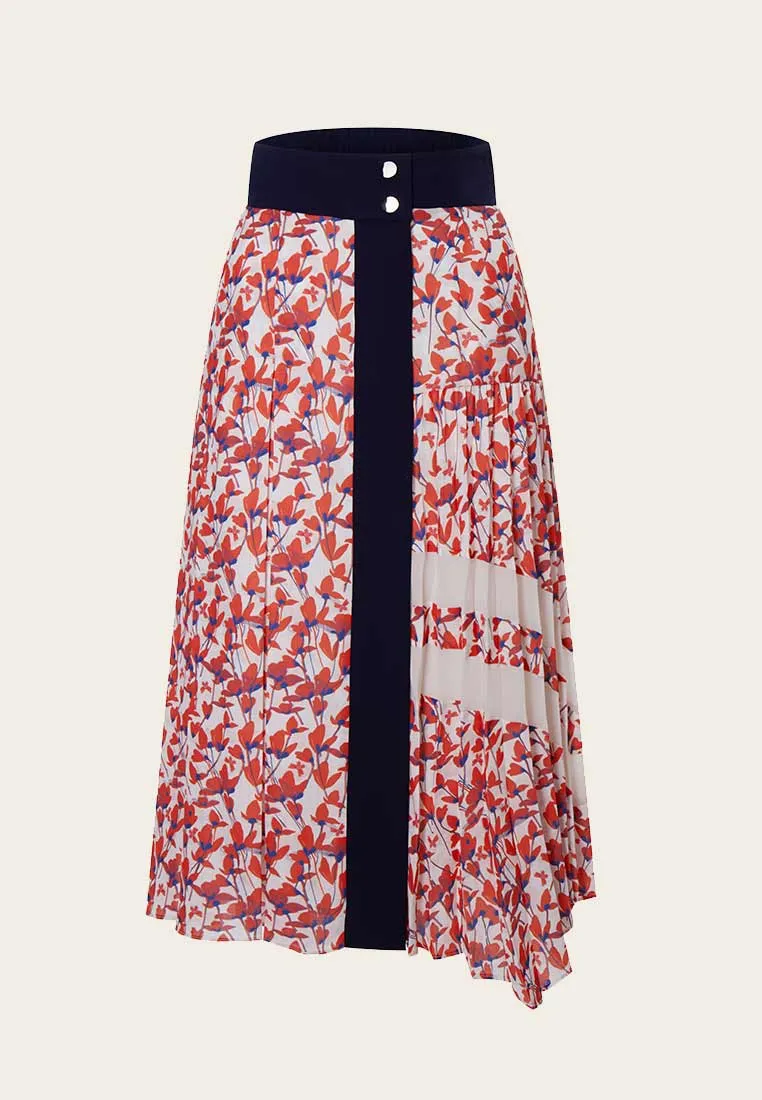 Floral Pattern Pleated Skirt