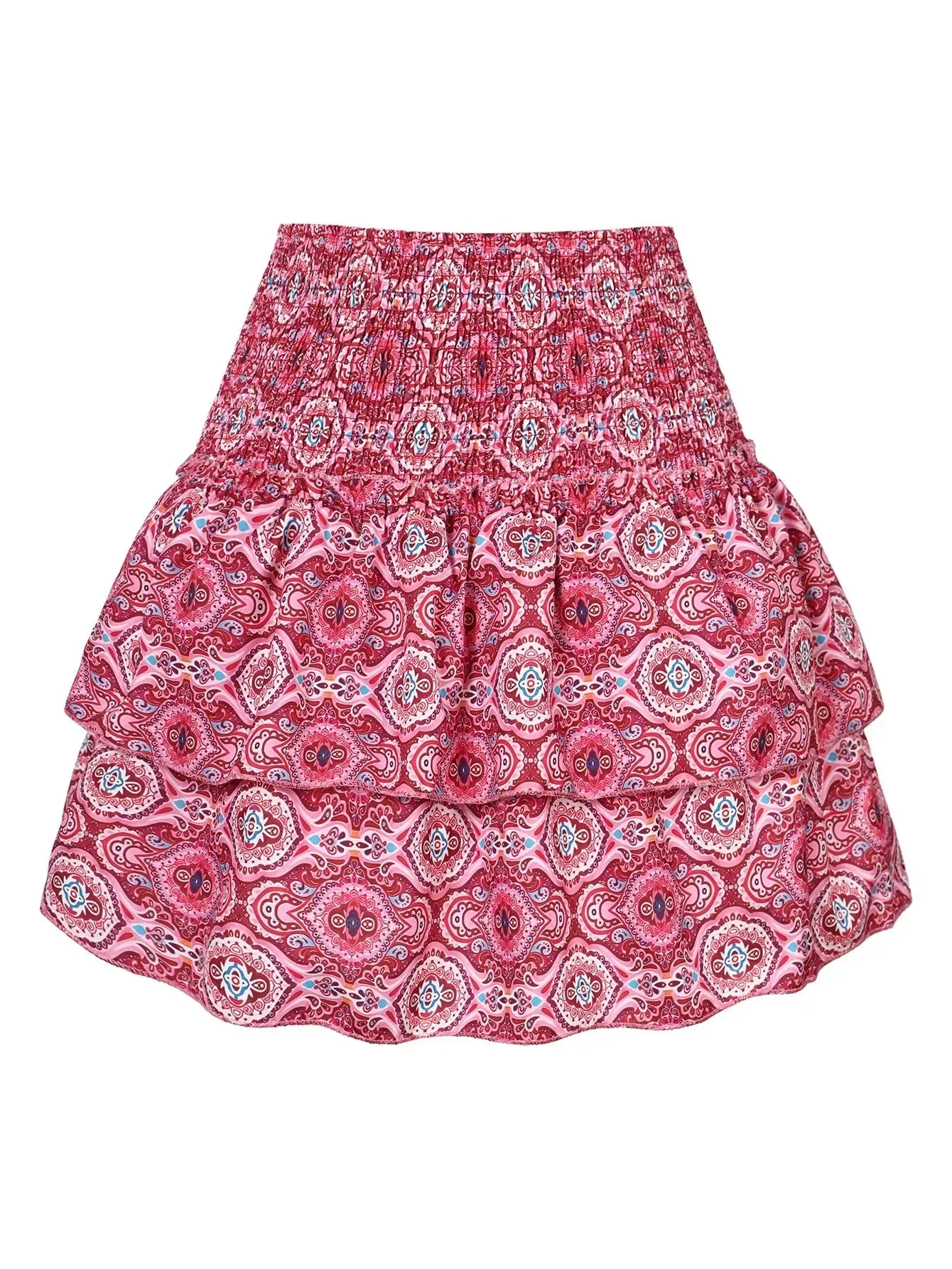 Floral Pleated Skirt Womens Vintage Ruffle Print Pink Skirt Short Skirts Leisure Vacation Bohemian Miniskirt