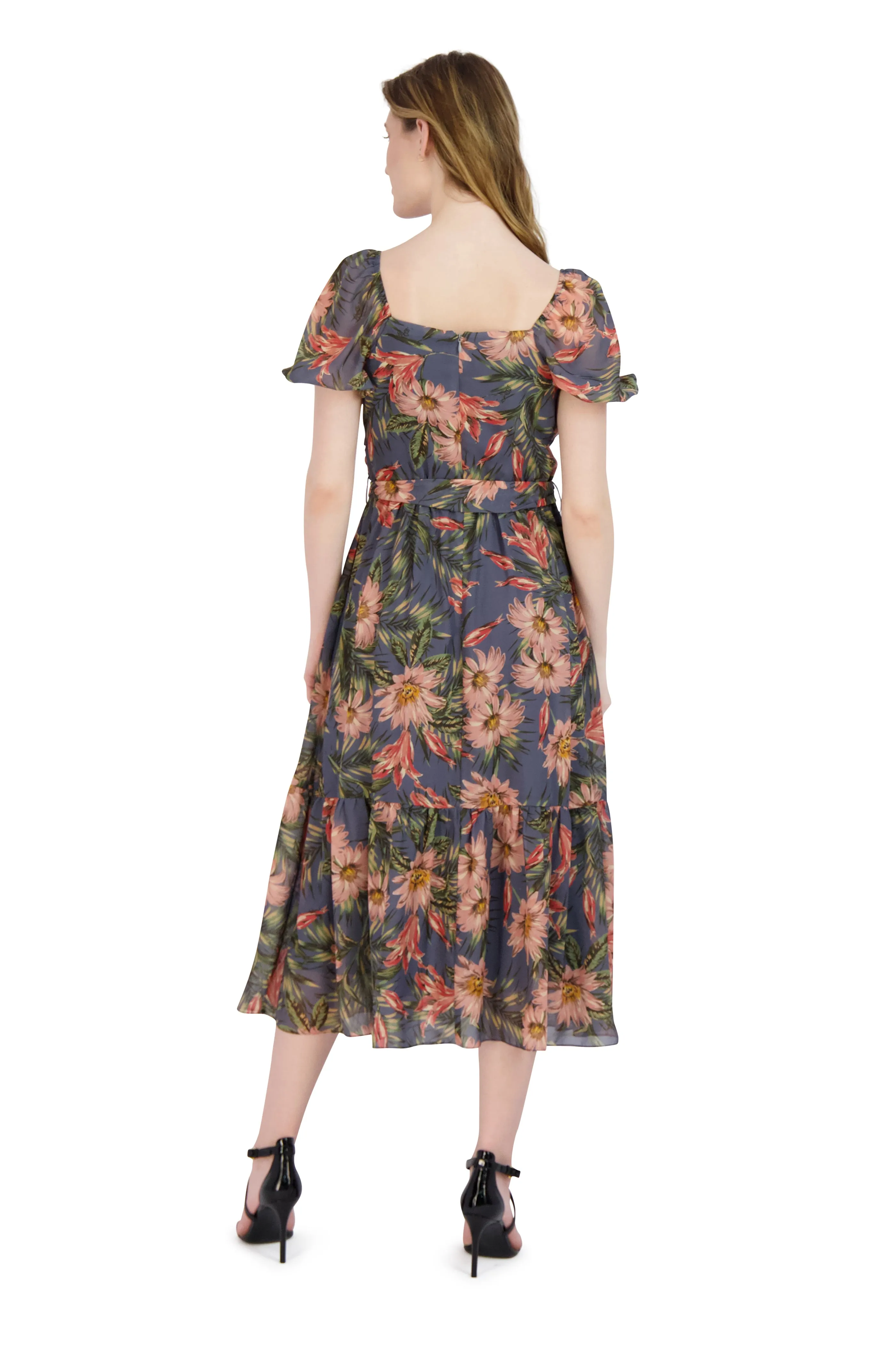 Floral Sweetheart Neck Dress