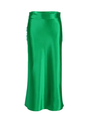 Flowing green satin skirt