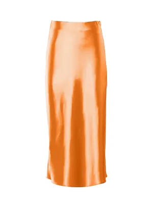 Flowing orange satin skirt