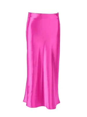 Flowing pink satin skirt