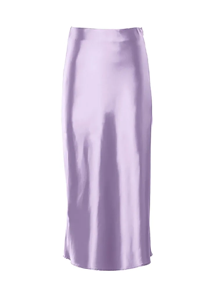Flowing purple satin skirt